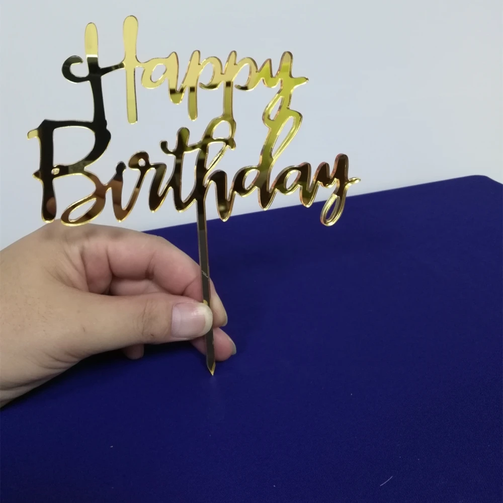 Decoración De Pastel De Feliz Cumpleaños De Acrílico Con Espejo Dorado