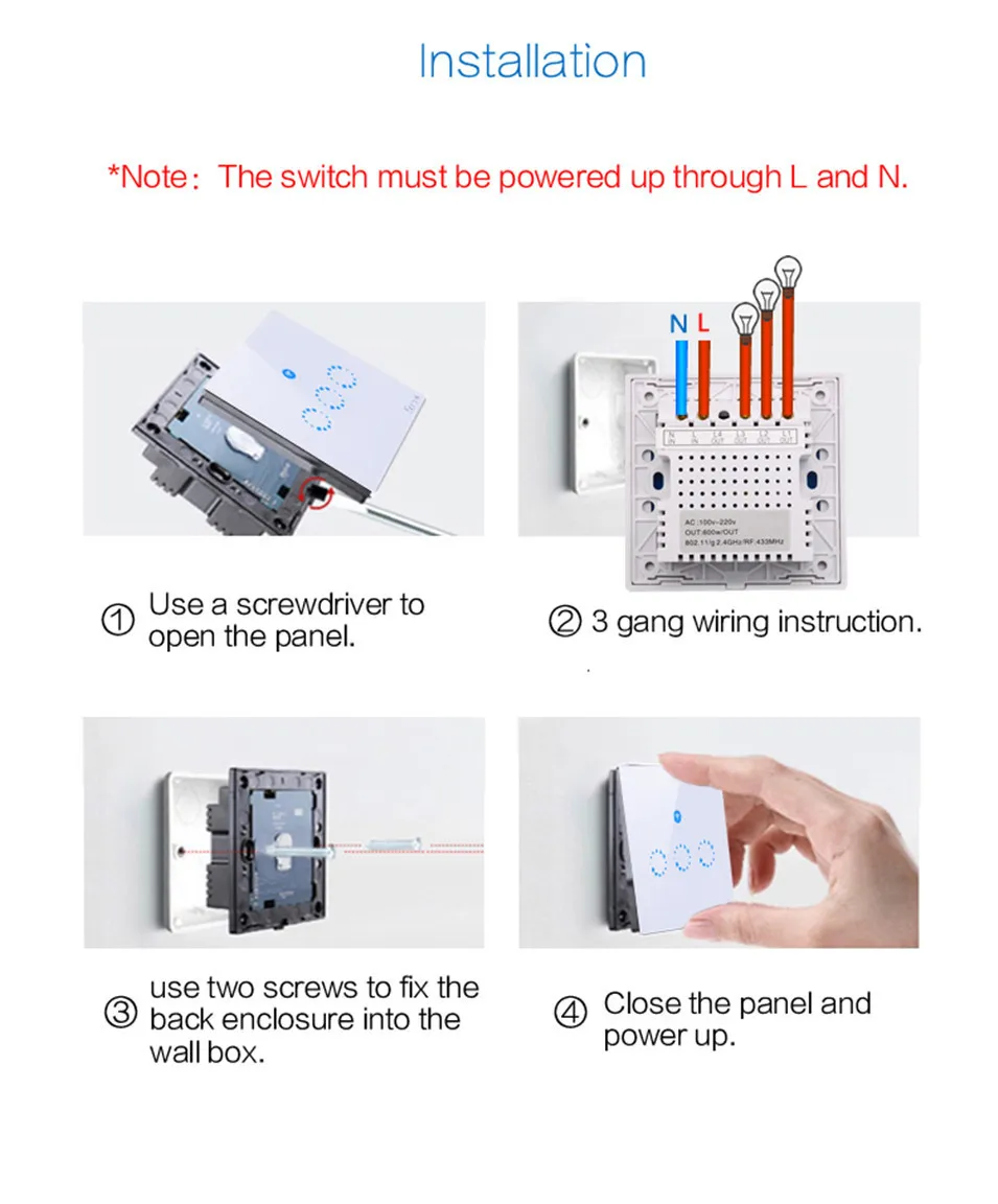 Ewelink EU Type 1 2 3 Gang Wifi Remote Switch via Android IOS,Wireless Control Light Touch Wall Switch for Smart Home,Work with Amazon Alexa, Google home-10