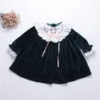 winter Wholesale Kids Clothes Green girls dress christmas Embroidery flower baby girl party long sleeve Lace children clothes