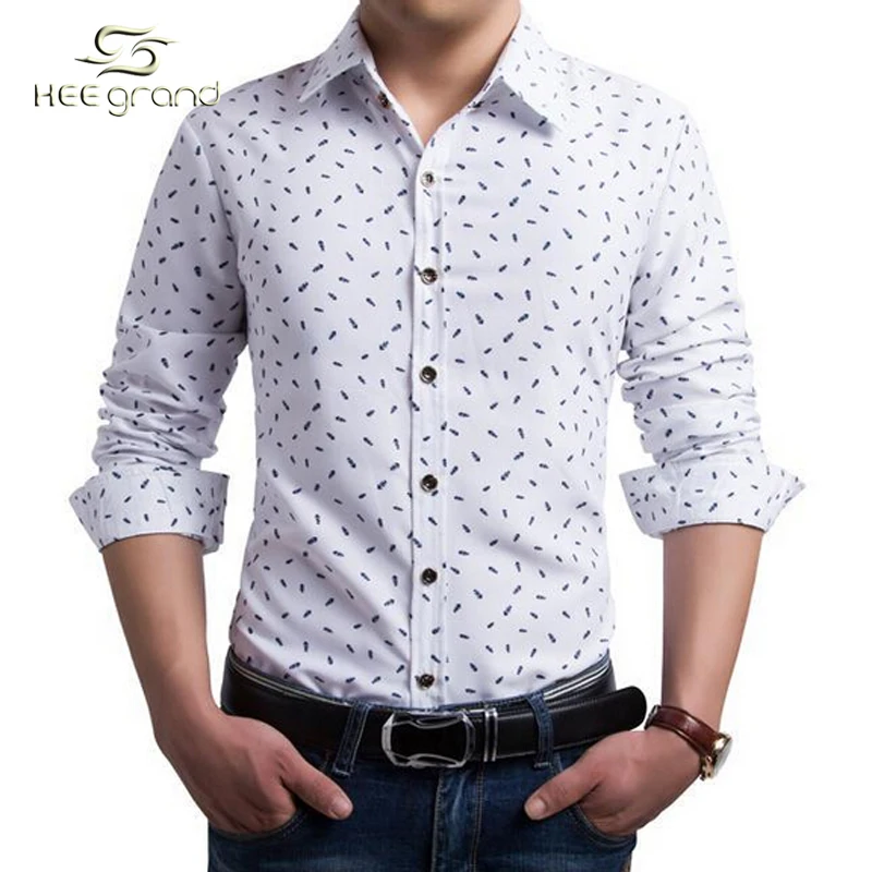 Floral Pot Printing Men's Casual Shirts 2015 Thin Breathable Business Style Men's Clothes Slim Men's Shirts Long Sleeved MCL1021