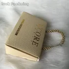 Design Factory Custom Gold Foil Logo Design Mini Size Special Texture Paper Gift Boxes With Rope Handle