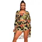 Women's Sexy Three Pieces Swimsuit Floral Printed Cover Up Bikini Swimwear Bathing Suit Beachwear