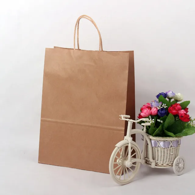 brown kraft paper bag with brown kraft handle for food package