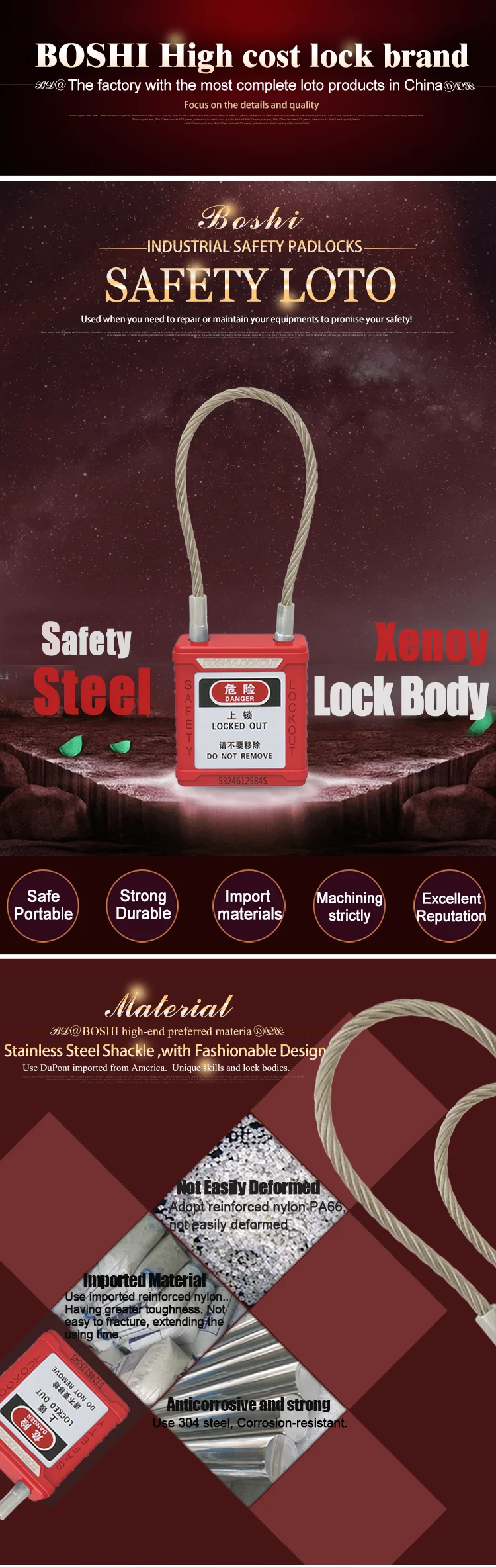 CE Certification ABS Cable Safety Padlock all different colors(8)