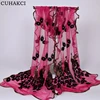 Women Peacock Floral Lace Voile Chiffon Scarf Soft Shiny Shawl Ladies Long Silk Scarves 21 Colors