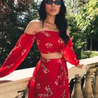 2018 New Hot Summer 2 Two Piece Set Women Sexy Off Shoulder Ruffles Tops Skirts Set Floral Print Female Casual dress