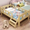 Toddler single Bed with Guard Safety Rail nature Wooden Kids Bed