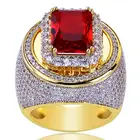 Zircon Classic Gold Color Plated Cubic Zircon Big Red Stone Ring Personality Fashion Men Women Jewelry Lover Gift