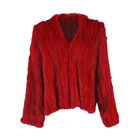 2019 Yiwu New Design Red Color Knitted Real Rabbit Fur Jacket