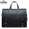 Western Style Fashion Black High Quality Cheap Plain Genuine Leather Notebook Handbag