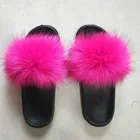 Fluffy colorful fur slides slippers/rabbit fur slippers/fur slippers