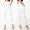 Clothing Women cotton linen striped pleated tight trousers pants with pockets