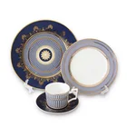 European bone china dinnerware set 7inch 10inch blue ceramic plates and dishes