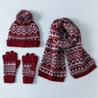 Winter Warm Knitted Scarf Beanie Hat and Gloves Set boys & girls Soft Stretch Hat Scarf and Mitten Set