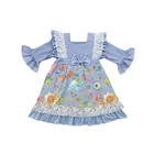 wholesale fall little girl lovely dress long sleeve elephant pattern children clothing set with lace