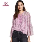 Best selling lady blouse long sleeve chiffon floral printed cutting women tops