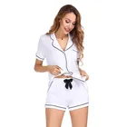 Casual short sleeve v-neck solid soft comfortable summer ladies pajamas