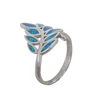 Fashion silver Leaf Shape Fire Opal Ring Women Rose Gold Filled Wedding Band Jewelry