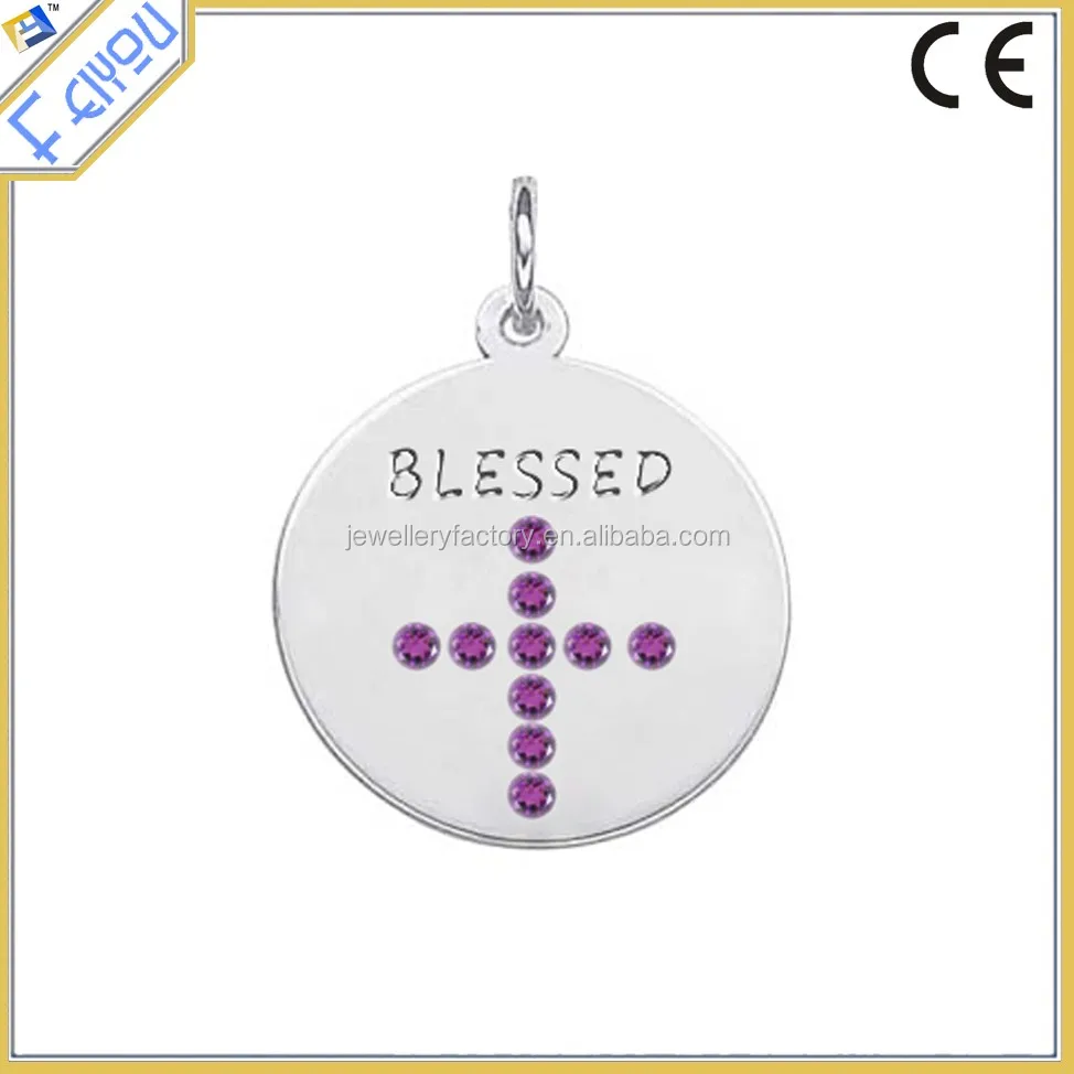 crystal cross engraved blessed pendant