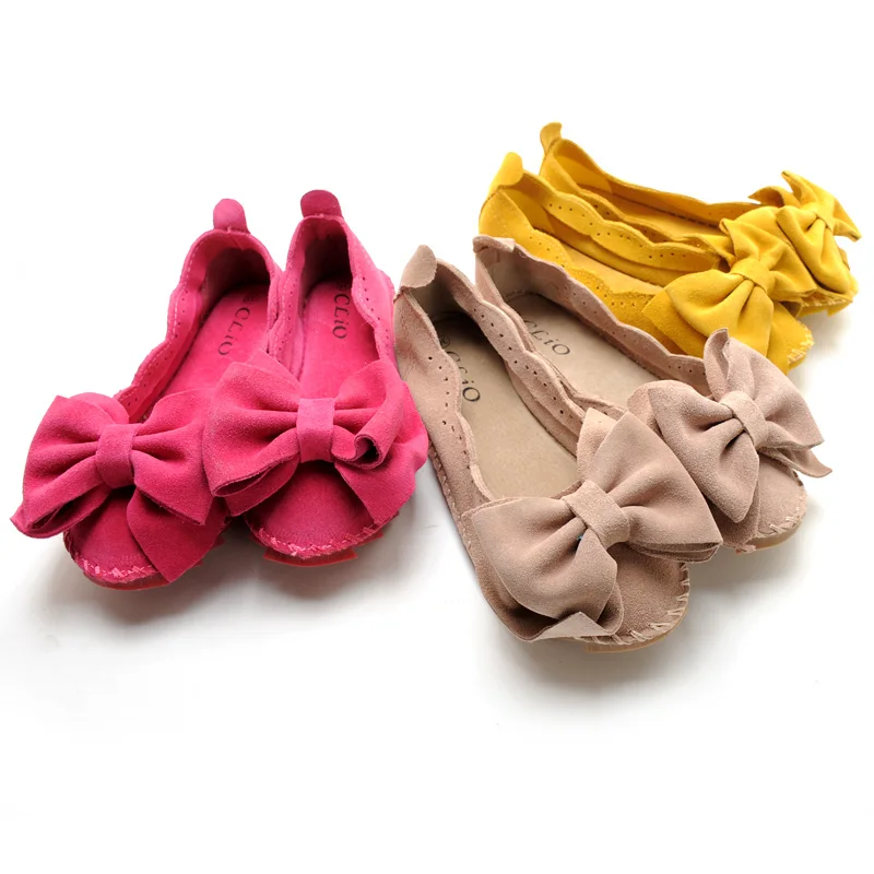 The fashion Wei large double bow nubuck cowhide genuine leather round toe flat-bottomed single shoes