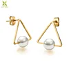 Stainless steel shell pearl triangle stud earrings