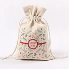 2018 New design wholesale Christmas drawstring gift canvas bag with decoration