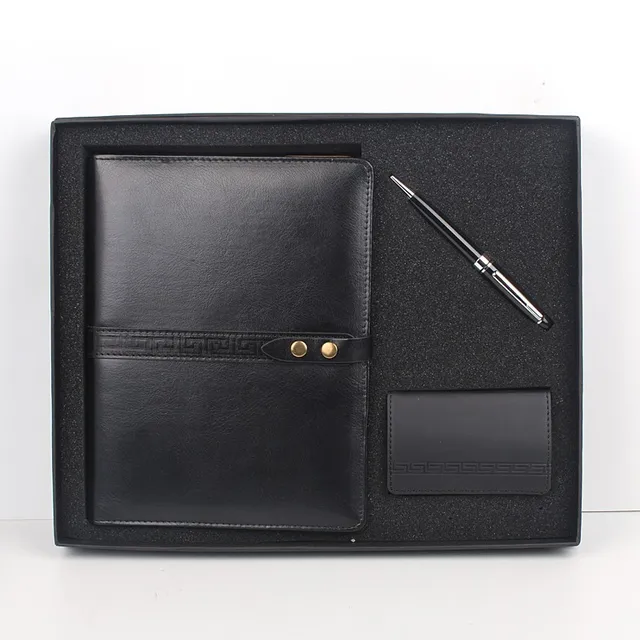dark pu leather notebook and pen gift set of office diary book