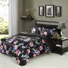 100% polyester 3d faux silk bedding set/black satin bedspread/flower design bed sheet