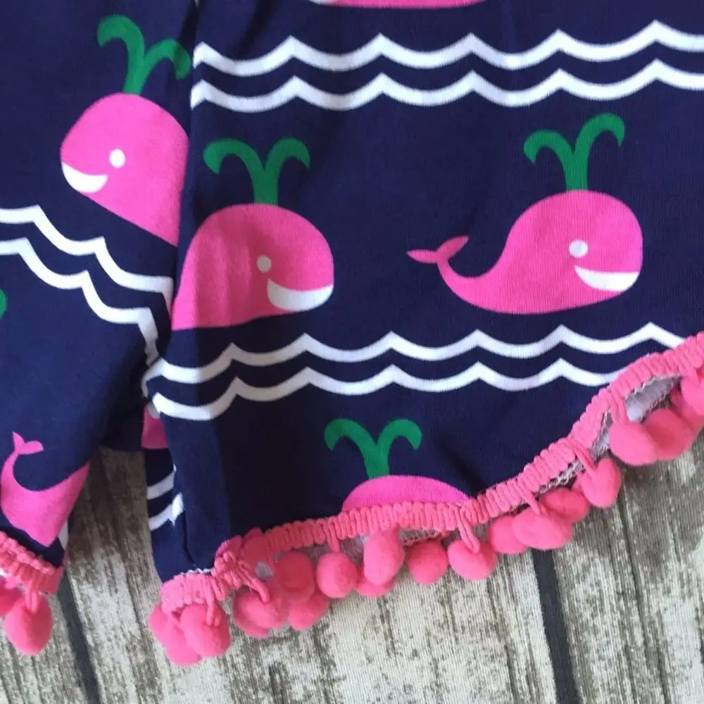 baby girls shorts sets boutique outfit cute hot pink whale summer cotton chevron sleeveless clothes macth with necklace and bow