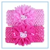 Rhinestone flower crochet baby headband, Hello Kitty flower headband for kids