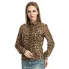 slim casual blouses leopard print lapel woman long sleeve tops female chiffon blouse