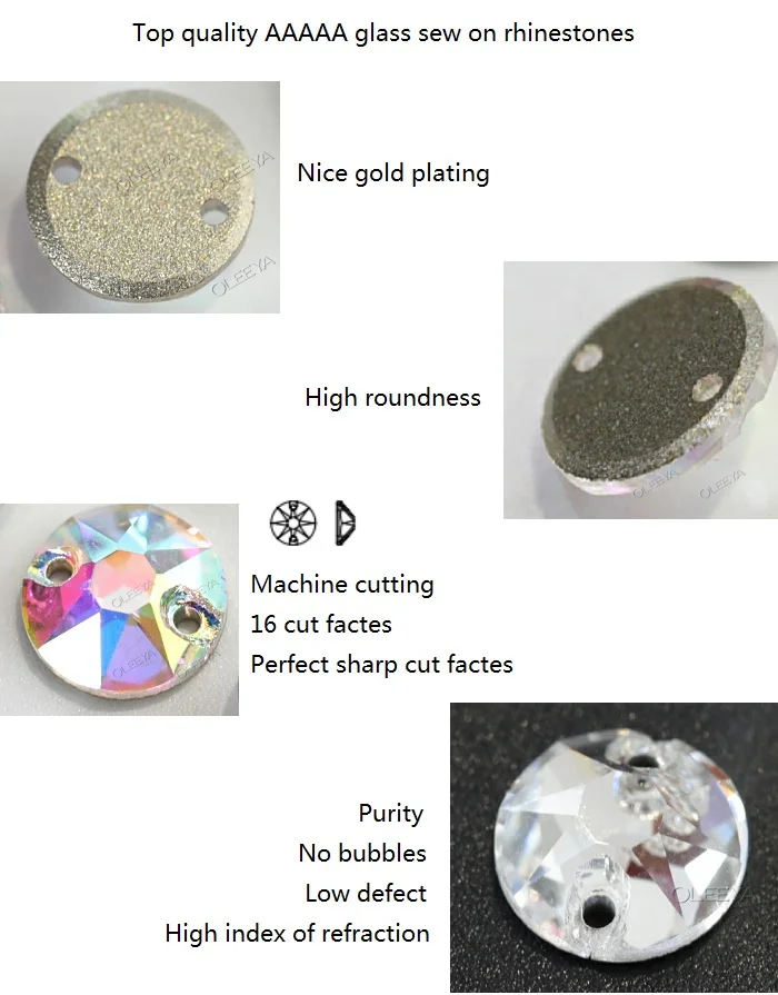 Wholesale High Quality 5A Flat Back Glass 10mm 16 Cut Round Crystal AB Sew on Rhinestones for Sewing on Clothes and Shoes