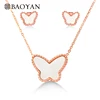 Baoyan Elegant Style Rose Gold White Stone Butterfly Pendant Necklace Stud Earring Jewelry Set