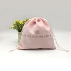 High Quality Soft Drawstring Pink Velvet Gift Pouch With Gold Printing for Pristine Beaute Gift Pouch