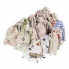 Promotional customized recycled cotton linen drawstring gift pouch bag with logo printing