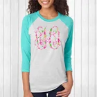 3 / 4 sleeve raglan baseball monogram blank women t shirt wholesale