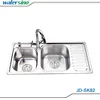 No rusting Handmade stainless steel 304 double bowl kitchen wash sink with tap hole and soap dispenser
