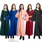 New Solid Color Long Polyester Kaftan Abaya Muslim Women Dress With Zipper