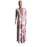 Women's Fashion Bohemian Short Sleeve Floral Print Deep V-neck Maxi Dress Beach Dress Vintage Dress Plus Size