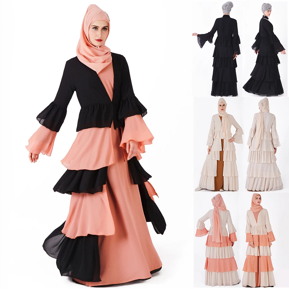 Été nouveau moderne tissu en mousseline de soie manches longues kimono maxi robe musulmane abaya pour les femmes musulmanes