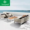 Flower weaving lounge suite sofa set wood table top rattan / wicker furniture patio set