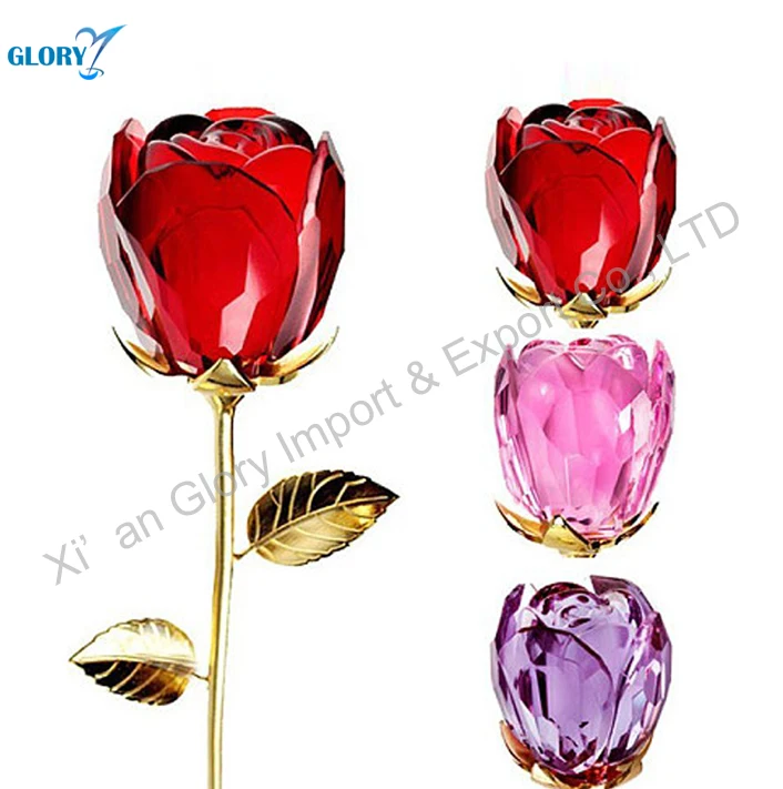 wholesale elegant romantic red rose crystal glass flowers for