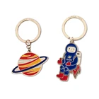 Novelty Astronaut Planet Metal Enamel Keychain Custom Promotional Keyrings