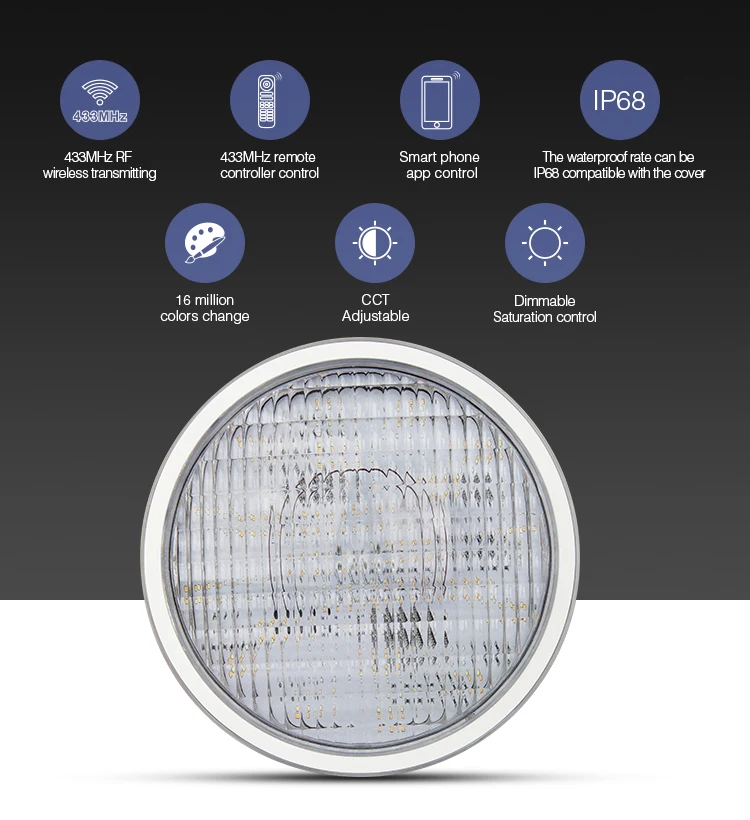 LoRa PAR56 underwater lamp RGB+CCT wireless remote control underwater swimming Pool light stainless steel IP68 DMX control - ANKUX.COM