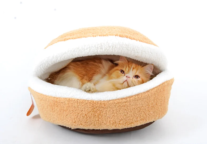 wholesale Hamburger Style Shell Nest Windproof Waterproof Removable Pet Cat Bed House Thermal Hiding
