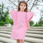 New hot summer pink frock design children clothes round neck puff sleeve sweet girls dresses candy girl fancy dress