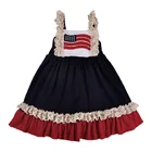 2019 new arrival baby girls slip dress national flag embroidery children cotton wear wholesale kids clothing