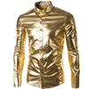 Mens fashion Bright Metallic coating shirt Night club Halloween Gold Silver Button Shirts Party Shiny Long Sleeves Dress Shirts