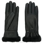 simple fashion leather gloves winter for women with rabbit fur