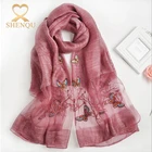 Fashion Solid Color Acrylic Shawl Pretty Butterfly Embroidery Silk Scarf